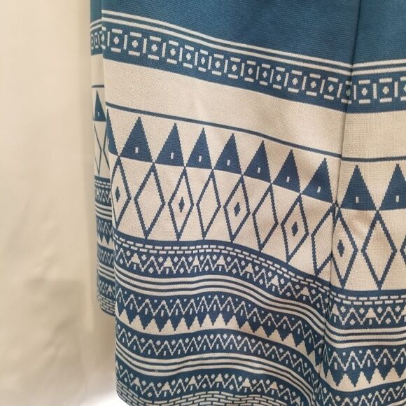 Vintage 70s Polyester Sears Union Made A Line Geometric Flowy Blue Maxi Dress - Picture 5 of 9